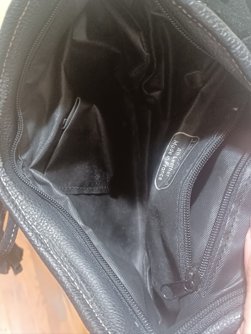 Tiffany & Fred Paris Classic Black Suede Shoulder Hobo with Tassel Detail - Picture 9 of 9